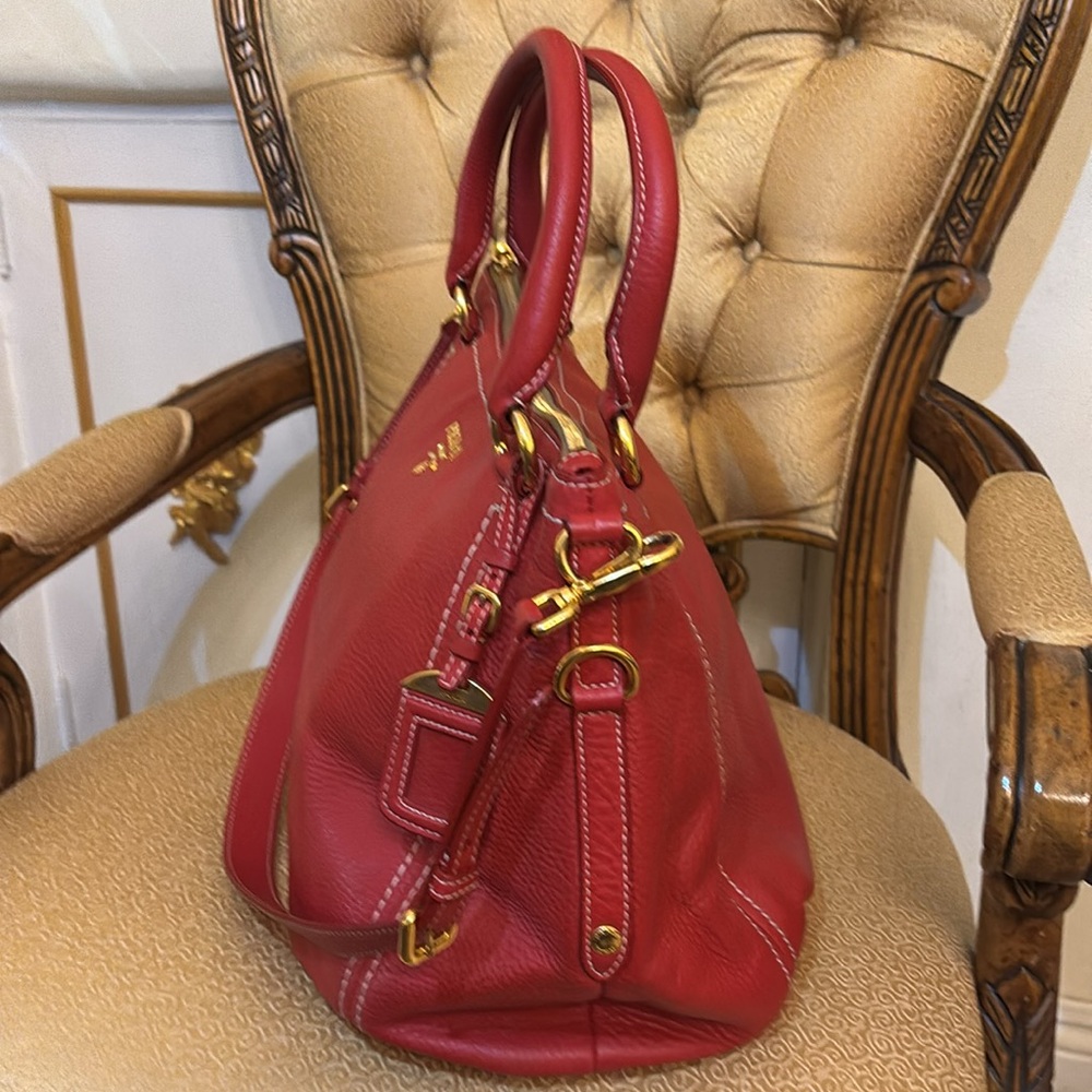 Prada Red Vitello Daino Sacca 2 Manici Tote - Picture 5 of 10